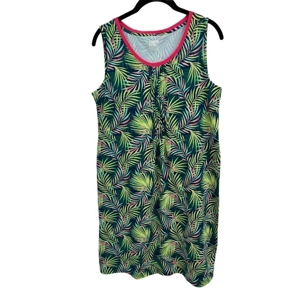 LANDS END Tropical Print Cotton Spandex Sleeveless Stretch Knit Dress Small - Picture 1 of 4